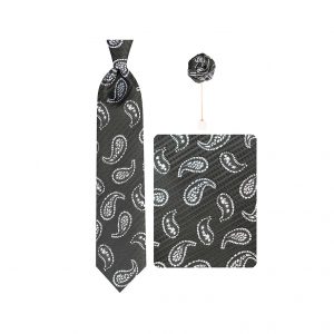ست کراوات دستمال جیب گل کت مدل GF-PA210BK&W