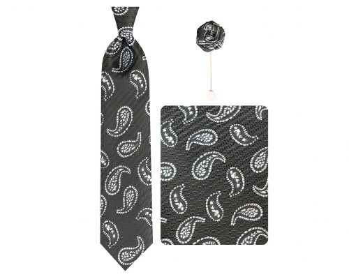 ست کراوات دستمال جیب گل کت مدل GF-PA210BK&W