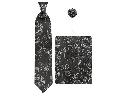 ست کراوات دستمال جیب گل کت مدل GF-PA219-BK&W
