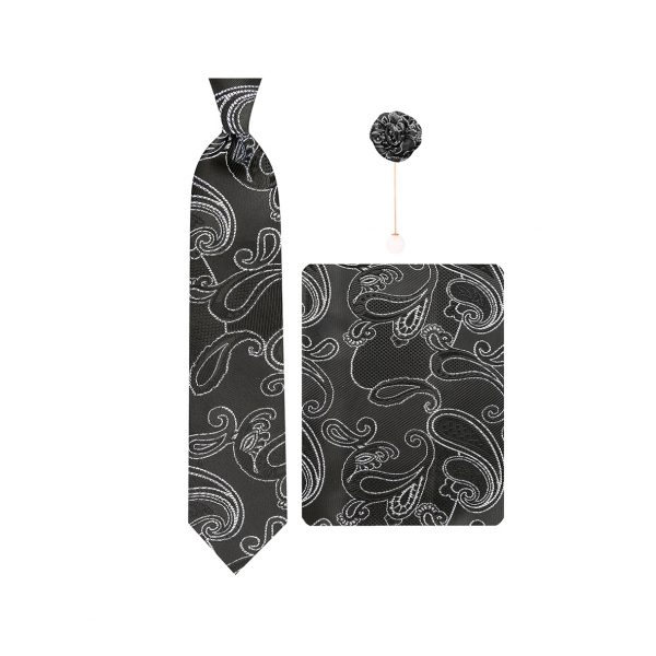 ست کراوات دستمال جیب گل کت مدل GF-PA219-BK&W