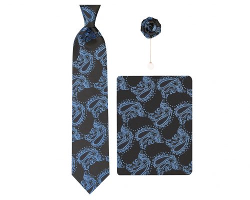 ست کراوات دستمال جیب گل کت مدل GF-PA335-BK&BL