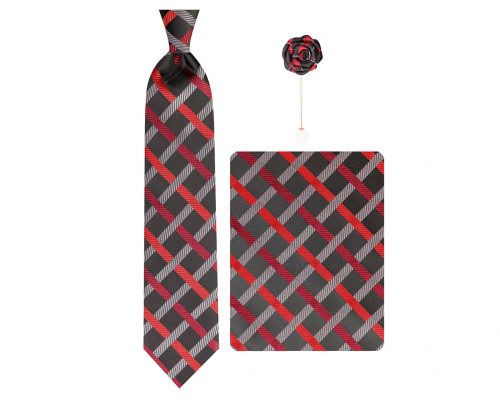 ست کراوات دستمال جیب گل کت مدل GF-T212-BK&R
