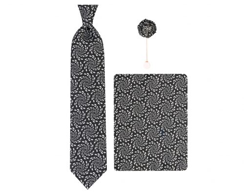 ست کراوات دستمال جیب گل کت مدل GF-S338-BK&W