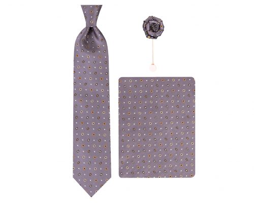 ست کراوات دستمال جیب گل کت مدل GF-PO341-GR