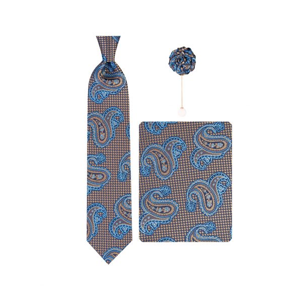 ست کراوات دستمال جیب گل کت مدل GF-PA345-BR&BL