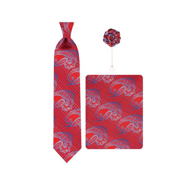 ست کراوات دستمال جیب گل کت مدل GF-PA350-R&BL