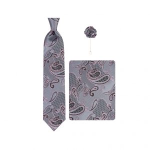 ست کراوات دستمال جیب گل کت مدل GF-PA351-GR&PI