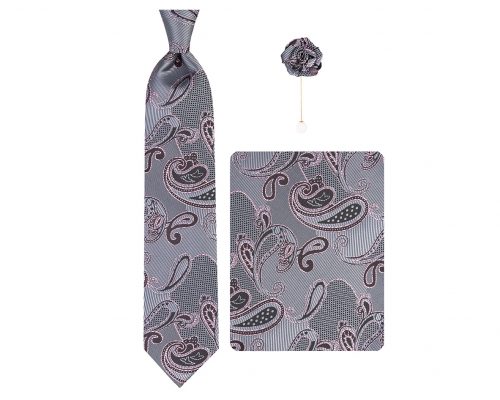 ست کراوات دستمال جیب گل کت مدل GF-PA351-GR&PI