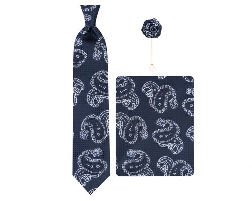 ست کراوات دستمال جیب گل کت مدل GF-PA353-DB&W