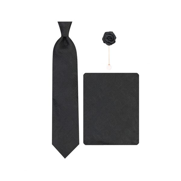 ست کراوات دستمال جیب گل کت مدل GF-PA410-BK