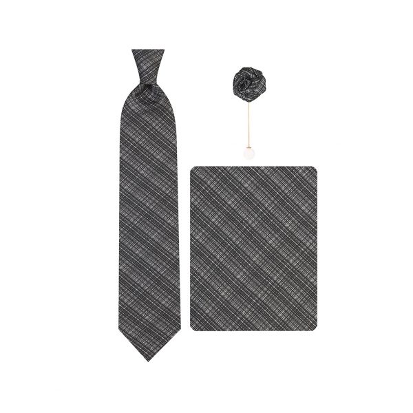 ست کراوات دستمال جیب گل کت مدل GF-ST456-BK