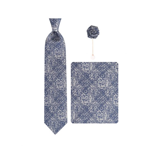 ست کراوات دستمال جیب گل کت مدل GF-F556-GR