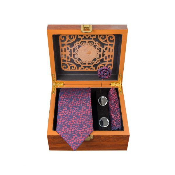 ست کامل کادویی کراوات دستمال جیب گل کت دکمه سردست مدل GF-PO328-BE