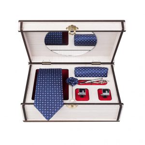 ست کامل کادویی کراوات دستمال جیب گل کت دکمه سردست و گیره مدل GF-PO295-DB