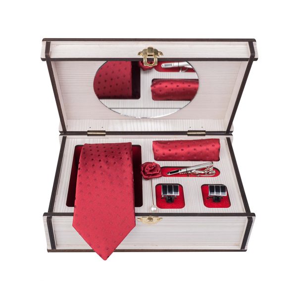 ست کامل کادویی کراوات دستمال جیب گل کت دکمه سردست و گیره مدل GF-PO300-BE