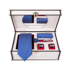 ست کامل کادویی کراوات دستمال جیب گل کت دکمه سردست و گیره مدل GF-CA301-BL
