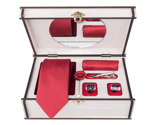 ست کامل کادویی کراوات دستمال جیب گل کت دکمه سردست و گیره مدل GF-PO302-BE