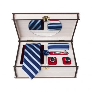 ست کامل کادویی کراوات دستمال جیب گل کت دکمه سردست و گیره مدل GF-ST288-DB