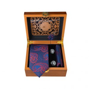 ست کامل کادویی کراوات دستمال جیب گل کت دکمه سردست مدل GF-PA346-BK&BE