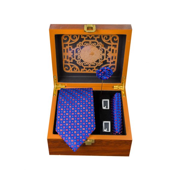 ست کامل کادویی کراوات دستمال جیب گل کت دکمه سردست مدل GF-TA329-DB