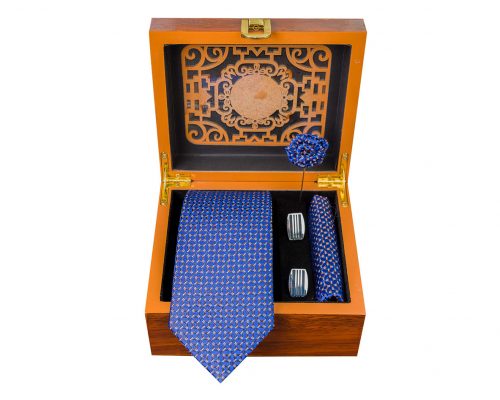 ست کامل کادویی کراوات دستمال جیب گل کت دکمه سردست مدل GF-TA332-BL