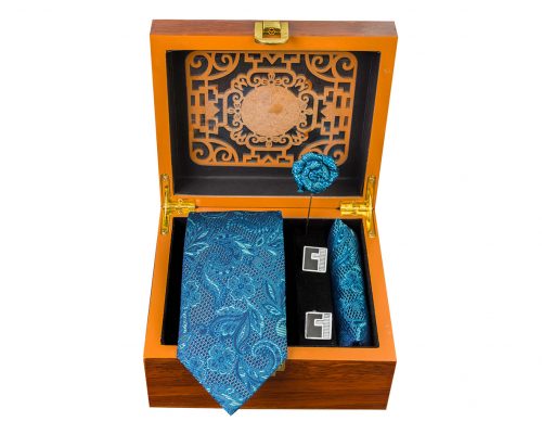 ست کامل کادویی کراوات دستمال جیب گل کت دکمه سردست مدل GF-PA339-TA